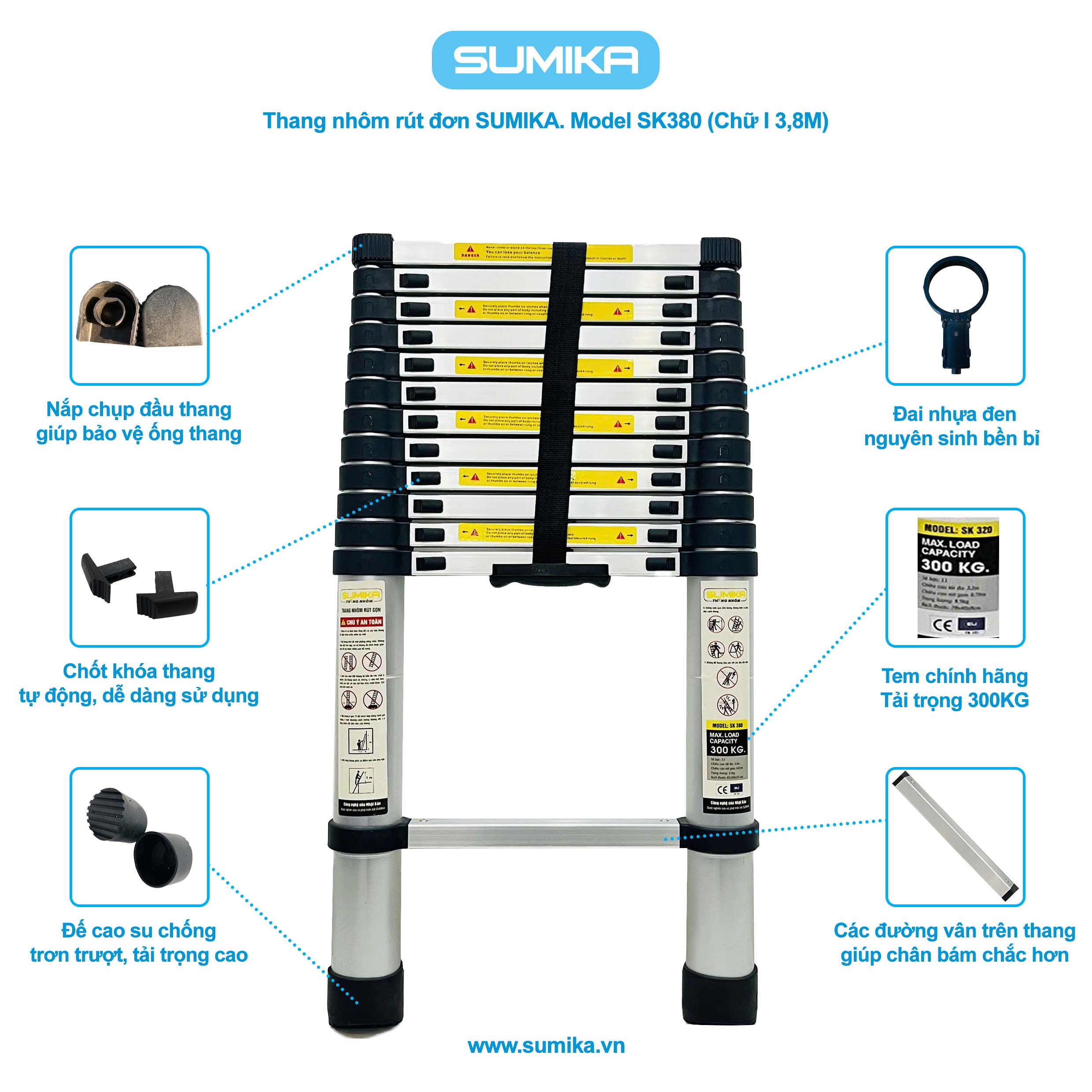 Thang nhôm rút đơn Sumika SK380 (3m8) - Ảnh 3
