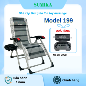 Ghế xếp thư giãn SUMIKA 199 - có lăn tay massage, khung vuông cao cấp, tải trọng 300kg