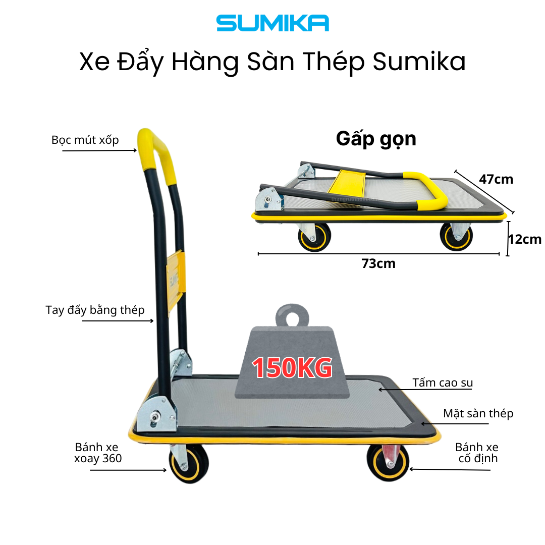 XE ĐẨY HÀNG GẤP GỌN SUMIKA T150 SÀN THÉP - Ảnh 13