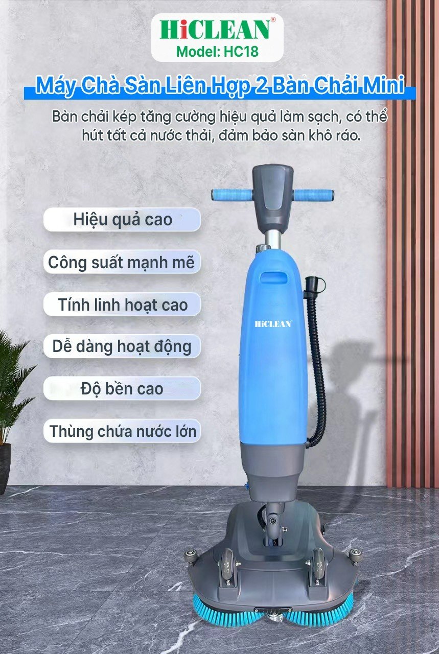 Máy chà sàn liên hợp mini HiClean HC18 (2 bàn chải)