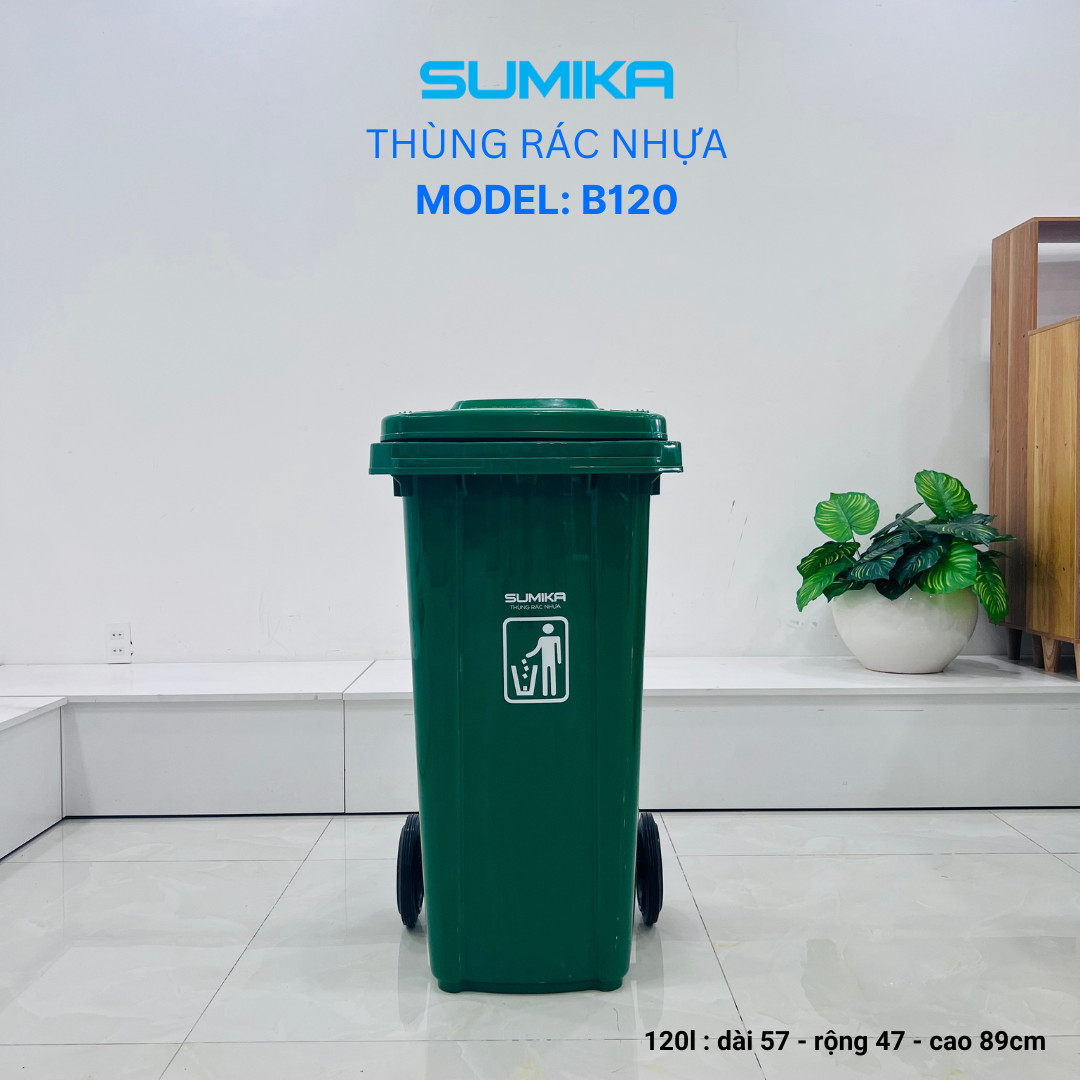 Thùng rác nhựa công nghiệp SUMIKA B120, dung tích 120L (Green)