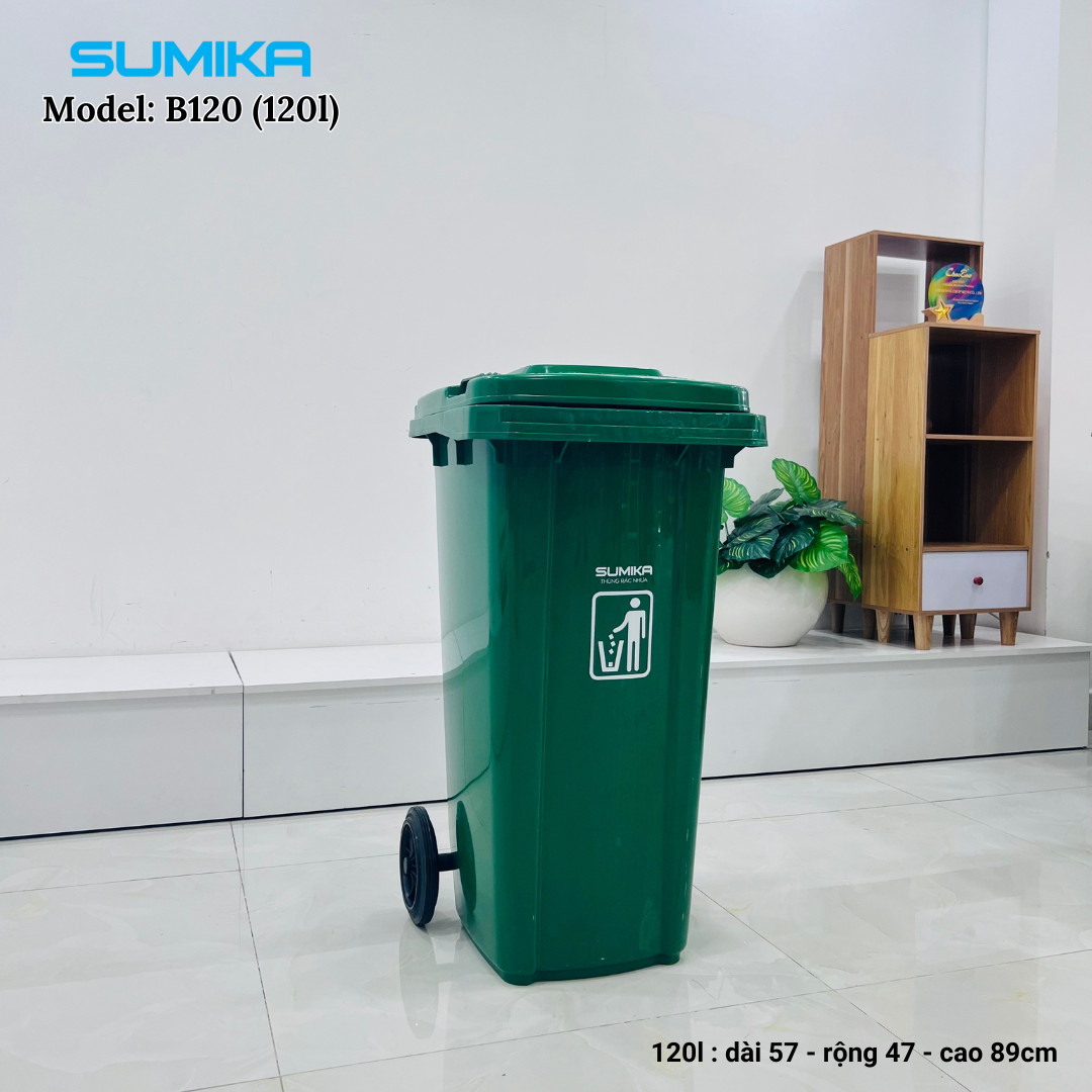 Thùng rác nhựa công nghiệp SUMIKA B120, dung tích 120L (Green) - Ảnh 2