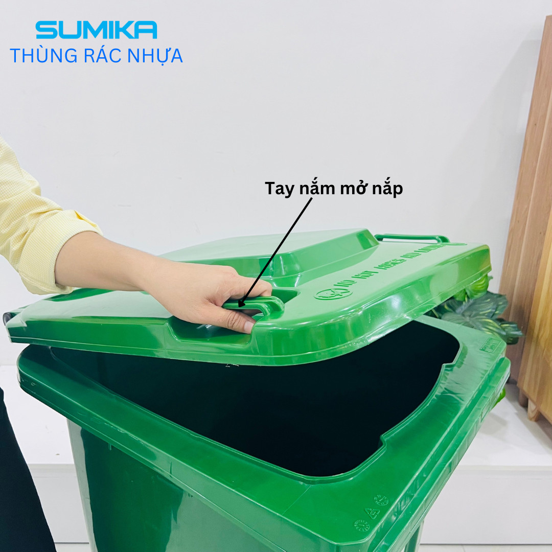 Thùng rác nhựa công nghiệp SUMIKA B120, dung tích 120L (Green) - Ảnh 4