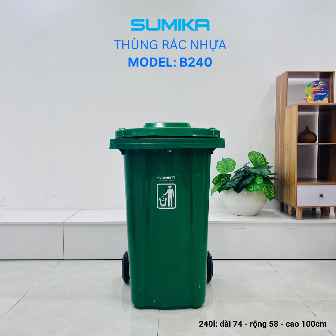 Thùng rác nhựa công nghiệp SUMIKA B240 dung tích 240L (Green)