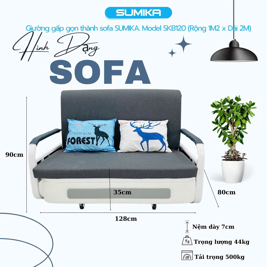Giường xếp Sofa gấp gọn SUMIKA SKB120, kích thước 1m2