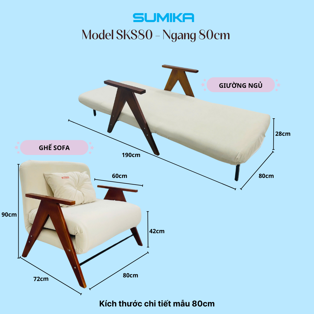 GIƯỜNG XẾP GẤP GỌN SOFA SUMIKA SKS80 kích thước ngang 80cm - Ảnh 8