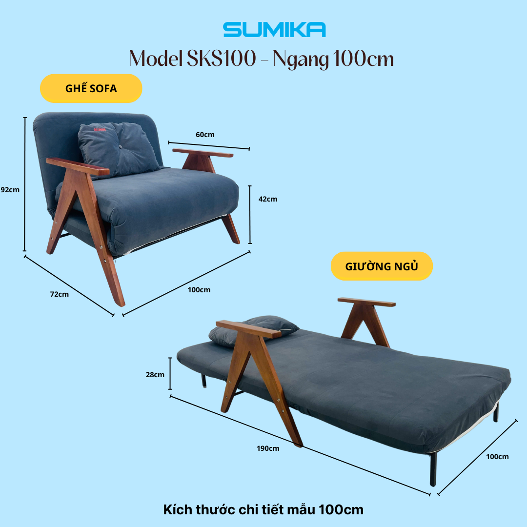 GIƯỜNG XẾP GỌN THÀNH SOFA CAO CẤP SUMIKA SKS100 - NGANG 1M - Ảnh 10