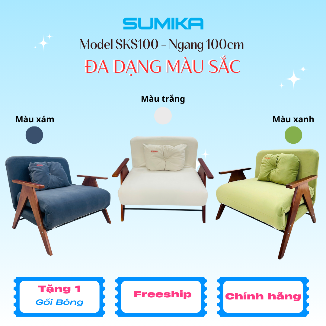 GIƯỜNG XẾP GỌN THÀNH SOFA CAO CẤP SUMIKA SKS100 - NGANG 1M