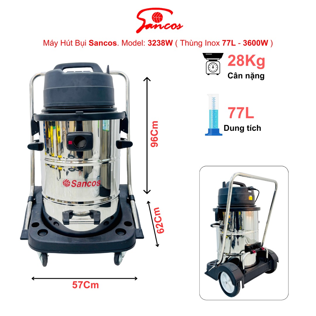 Máy hút bụi công nghiệp Sancos 3238W, thùng chứa 77L - Ảnh 6