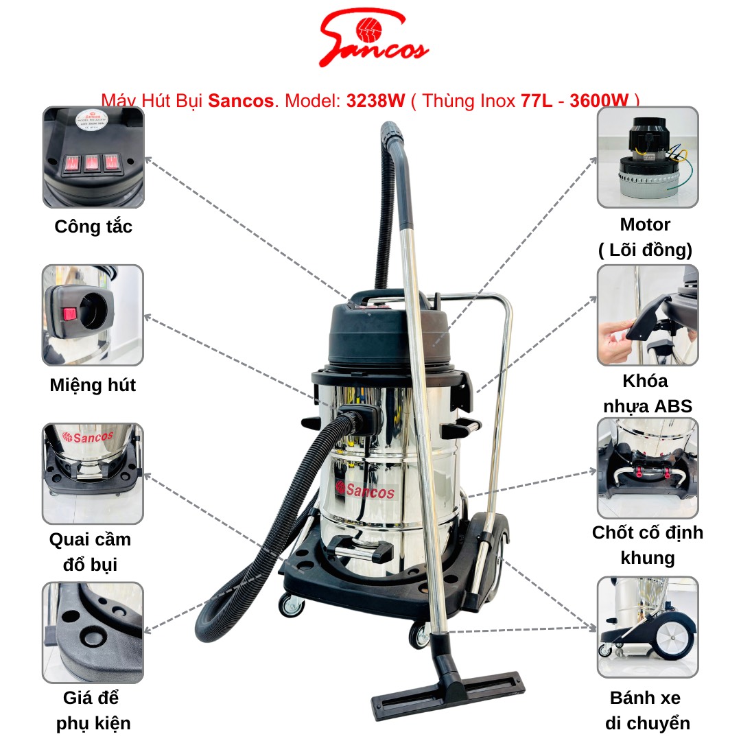 Máy hút bụi công nghiệp Sancos 3238W, thùng chứa 77L - Ảnh 5