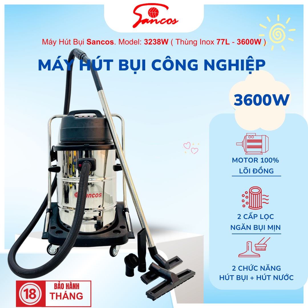 Máy hút bụi công nghiệp Sancos 3238W, thùng chứa 77L - Ảnh 9